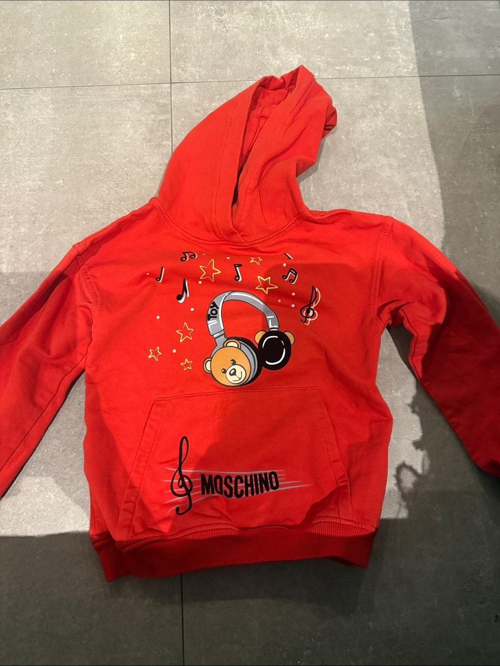 Moschino Kids Red Hoodie with Bear Headphone Print